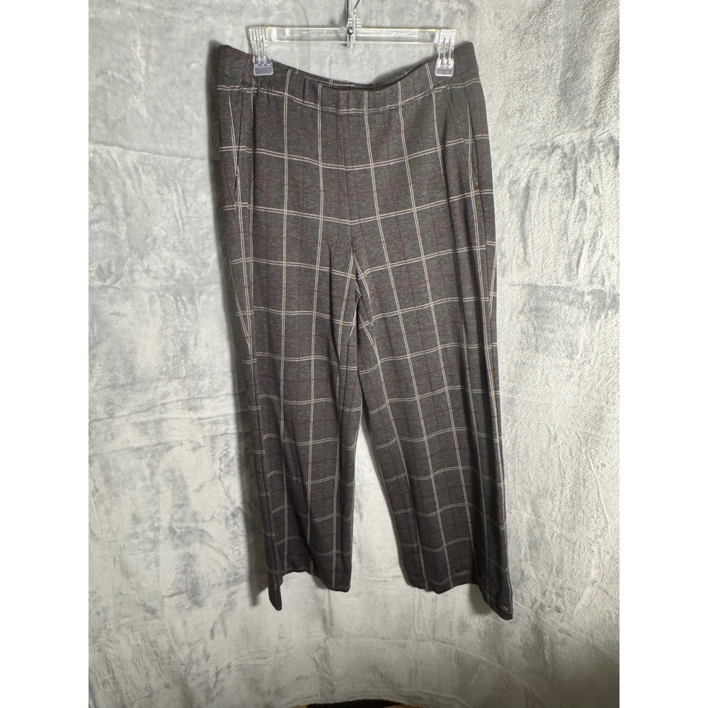 J Jill Ponte cropped‎ Leg Plaid Pants Women's Size M Charcoal Red Grey